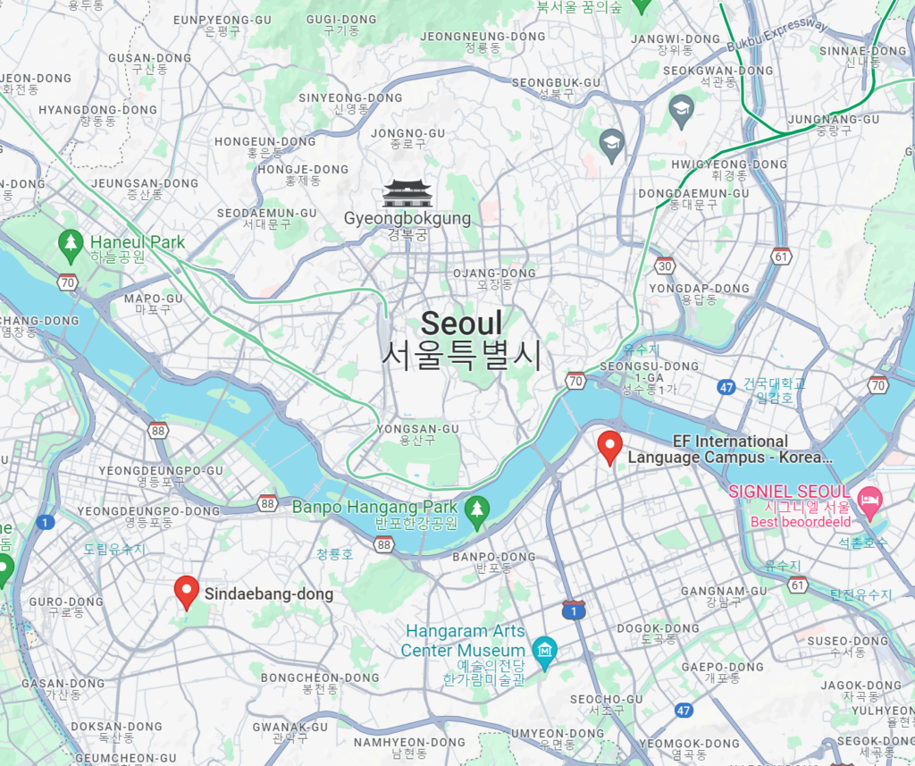 seoul, homestay, gastgezin, EF campus, afstand, distance